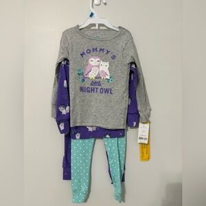 Gray and Purple Owl Print Kids Pajamas 4 pc set